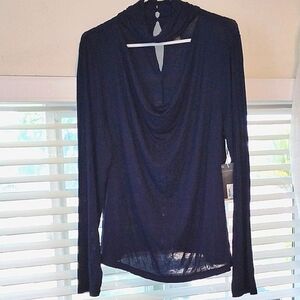 Worthington Womens Navy Platoon Long Sleeve Mock Neck Top, Size: XL, NWT